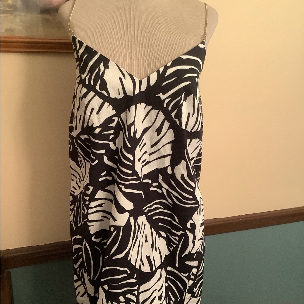 Socapri Abito Boxy Sleeveless Tropical B&W Short Dress 40 IT Chain Straps NWT